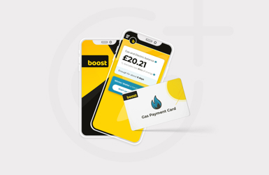 Boost energy payments cards in a circle on a grey background